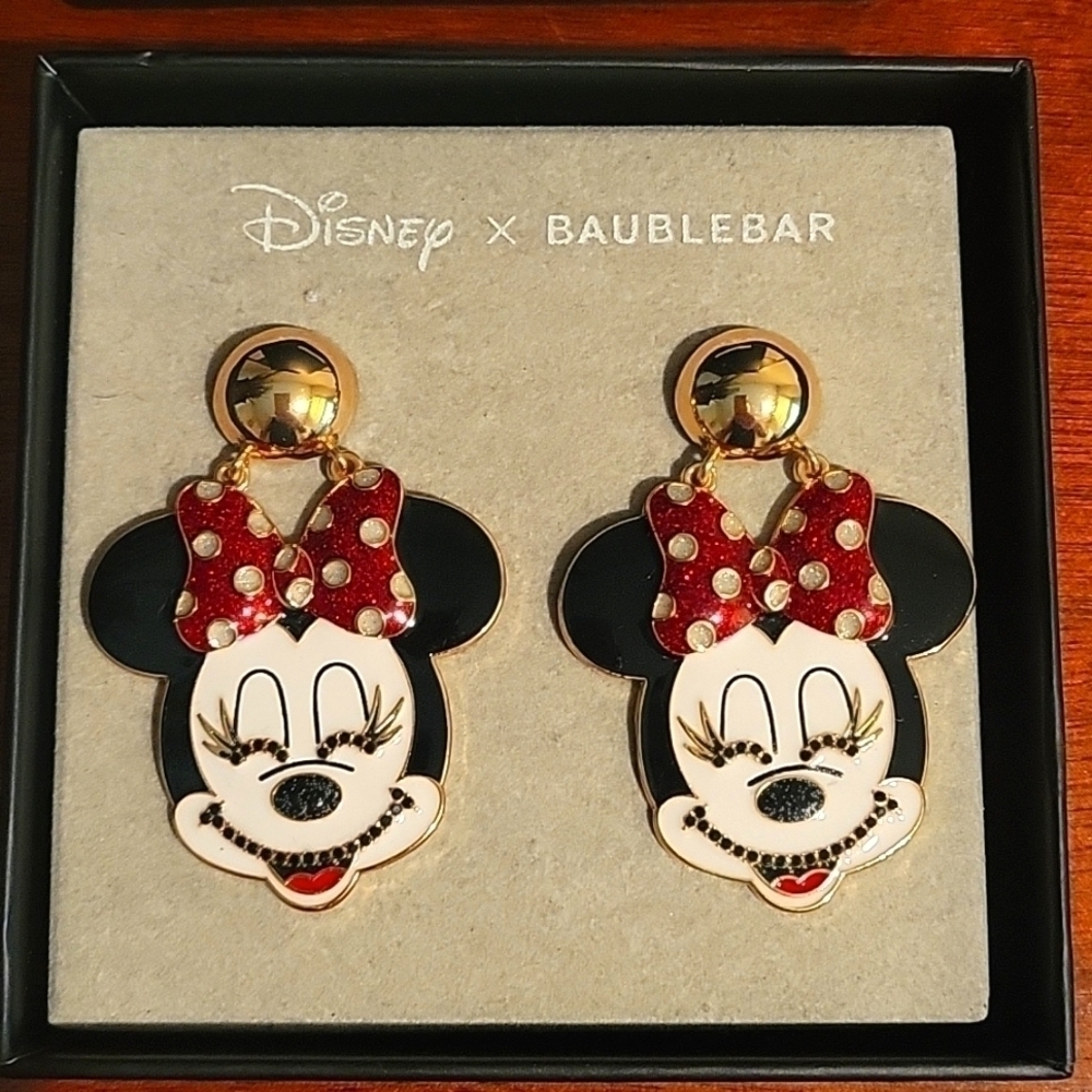 NEW DISNEY Baublebar Minnie Mouse Drop Earrings Gold - Picture 1 of 3